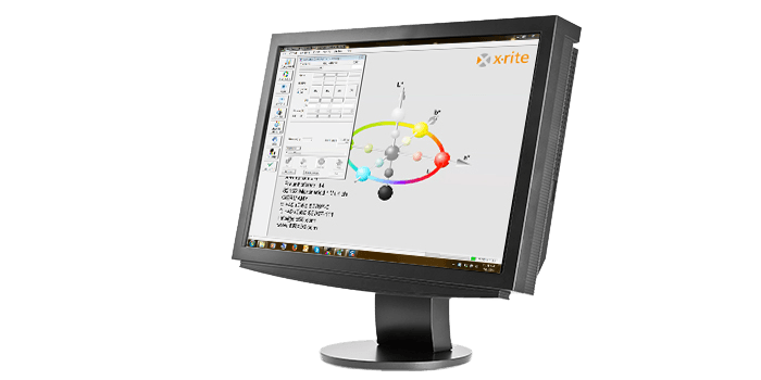 ESWIN CLCC Software A large desktop computer showing X-Rite color analysis software ESWIN CLCC.