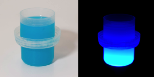 This laundry detergent contains optical brightening agents. Notice how it appears to glow under UV light?
