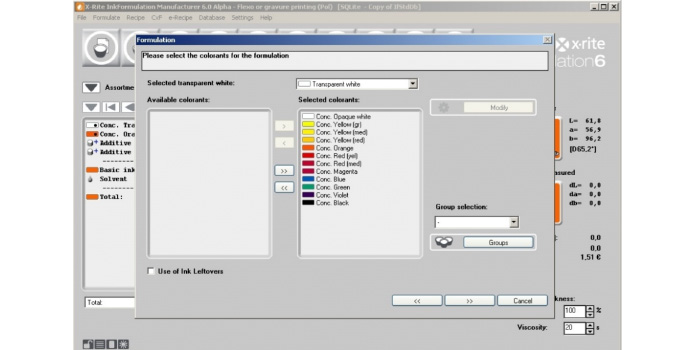 viscosidad, pigmentos, colores diferentes, software IFS