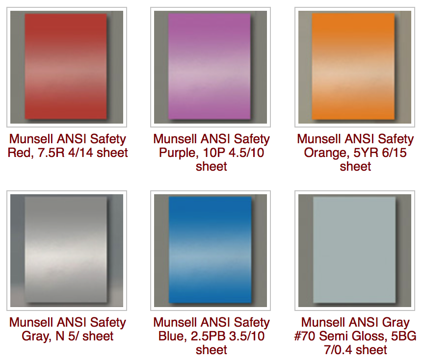 These ANSI standards from Munsell are designed to help specify product color and verify they are manufactured to ANSI specifications.