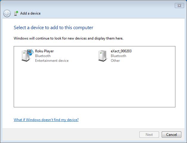 Pairing Bluetooth eXact to Windows