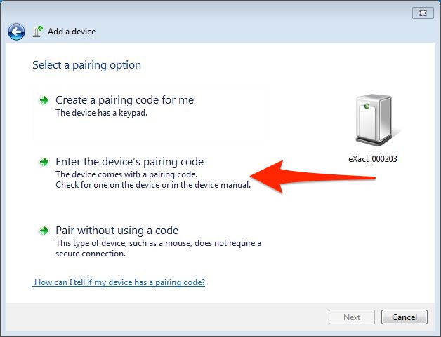 Pairing Bluetooth eXact to Windows